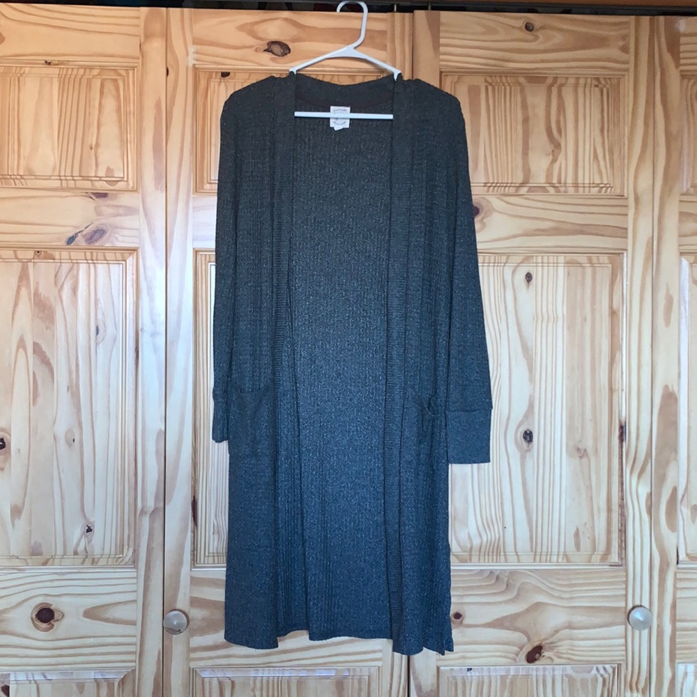 grey cardigan